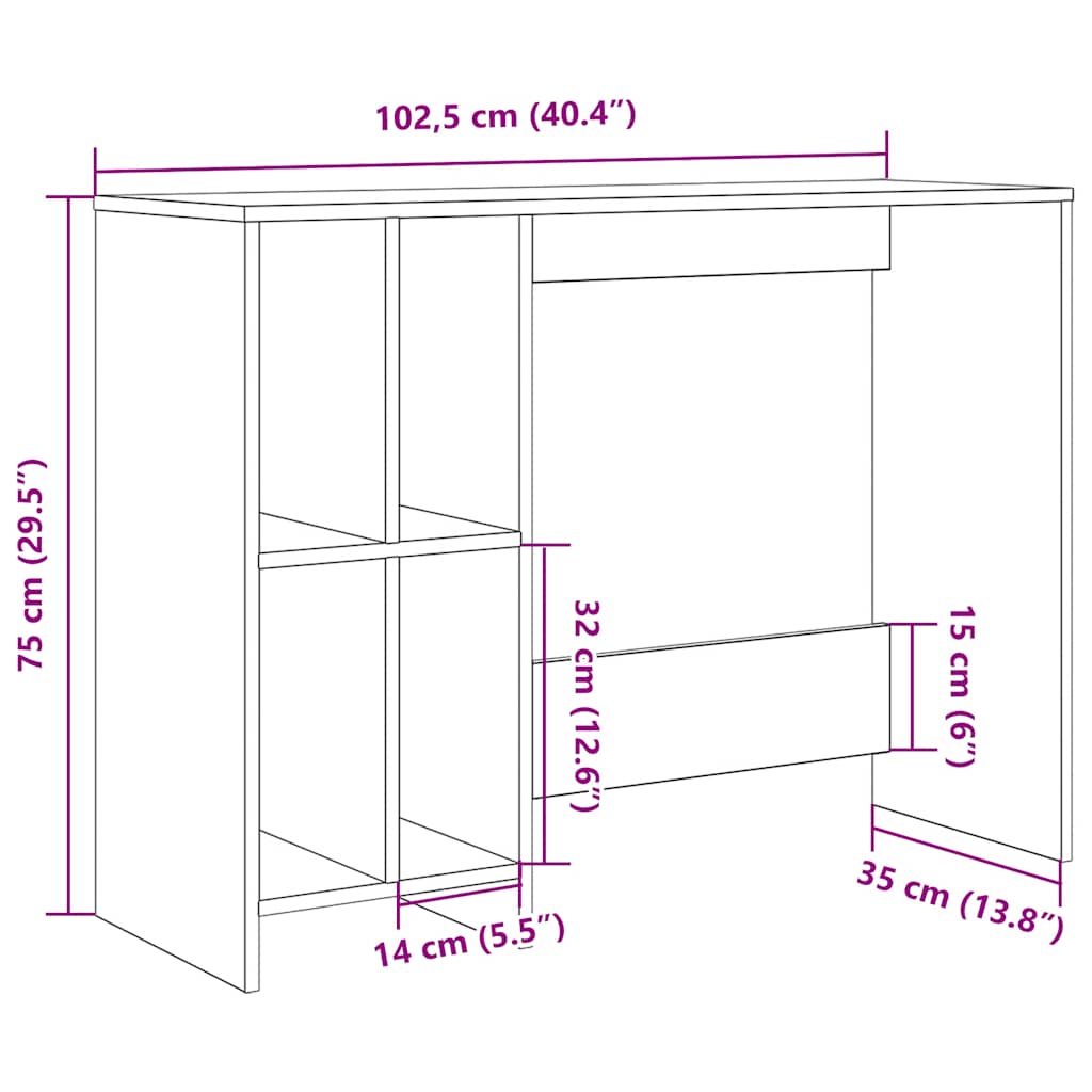 Bureau vieux bois 102,5x35x75 cm bois d'ingénierie Bureaux vidaXL   