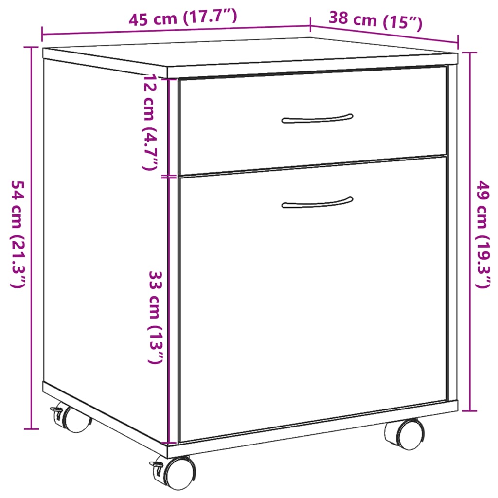 Armoire à roulettes vieux bois 45x38x54 cm bois d'ingénierie Casiers & armoires de rangement vidaXL