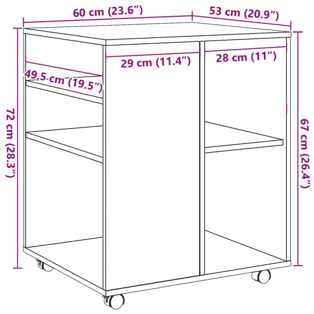 Armoire à roulettes vieux bois 60x53x72 cm bois d'ingénierie Casiers & armoires de rangement vidaXL   