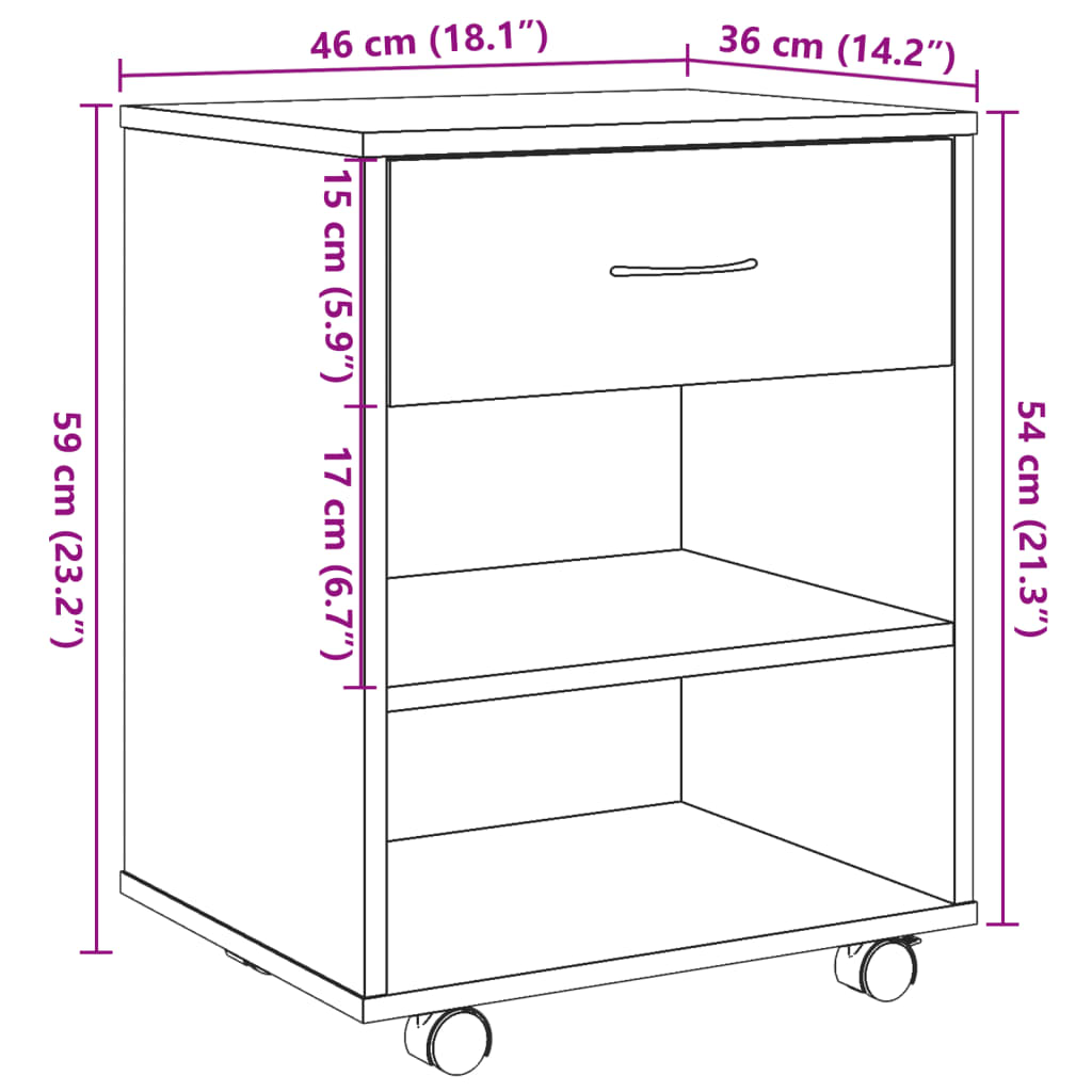 Armoire à roulettes vieux bois 46x36x59 cm bois d'ingénierie Casiers & armoires de rangement vidaXL   