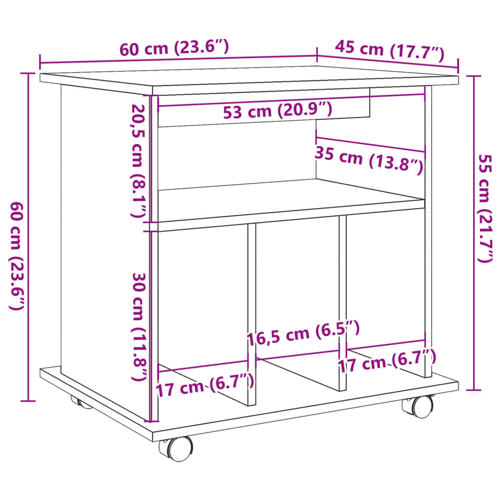 Armoire à roulettes vieux bois 60x45x60 cm bois d'ingénierie Casiers & armoires de rangement vidaXL   