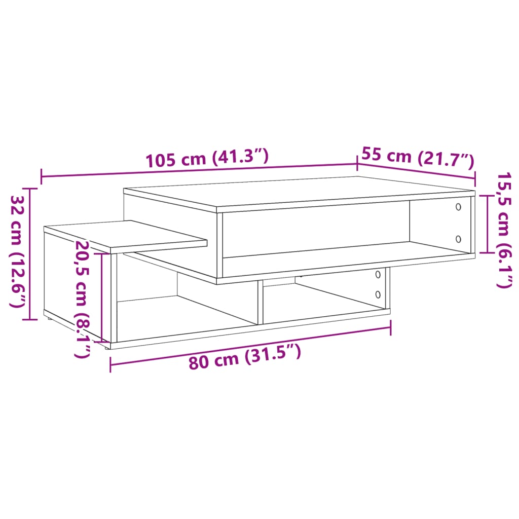 Table basse chêne artisanal 105x55x32 cm bois d'ingénierie Tables basses vidaXL   