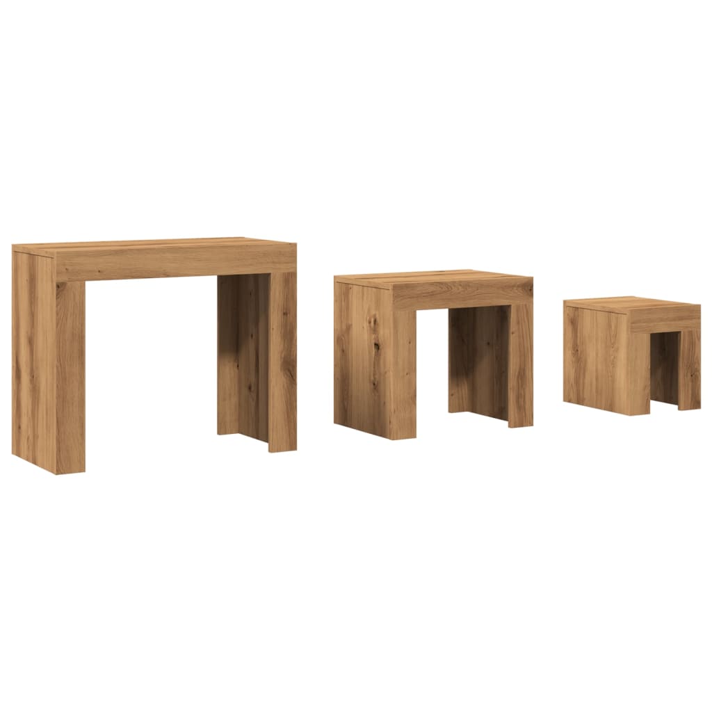 Tables basses gigognes 3 pcs chêne artisanal bois d'ingénierie Tables basses vidaXL