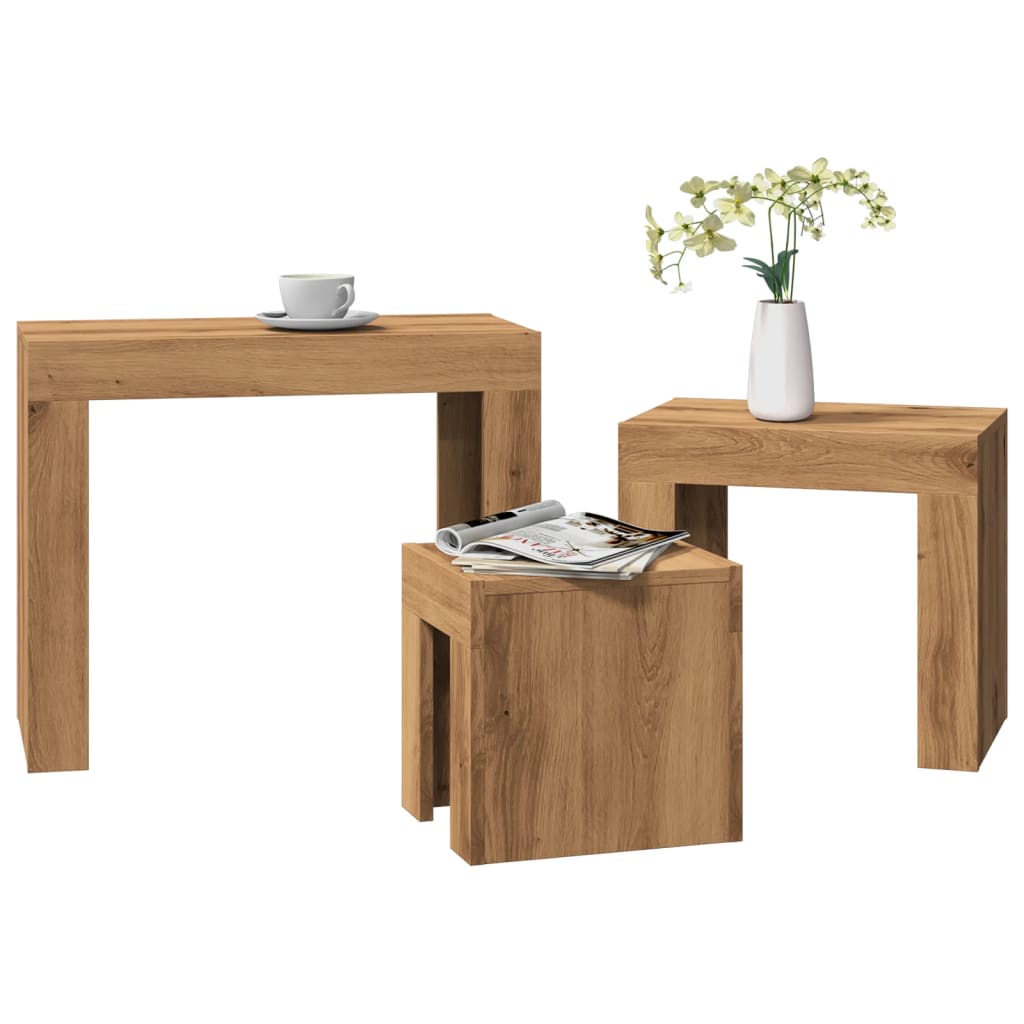 Tables basses gigognes 3 pcs chêne artisanal bois d'ingénierie Tables basses vidaXL