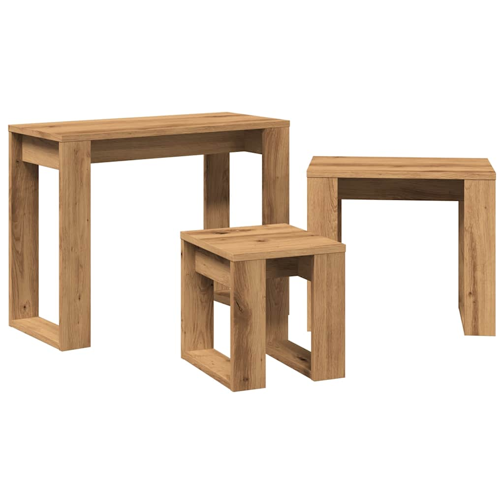 Tables gigognes 3 pcs chêne artisanal bois d'ingénierie Tables d'appoint vidaXL   