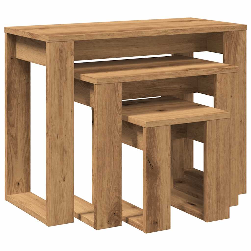 Tables gigognes 3 pcs chêne artisanal bois d'ingénierie Tables d'appoint vidaXL   