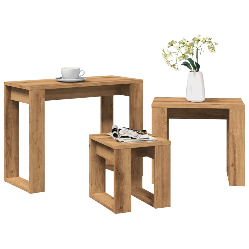 Tables gigognes 3 pcs chêne artisanal bois d'ingénierie Tables d'appoint vidaXL   