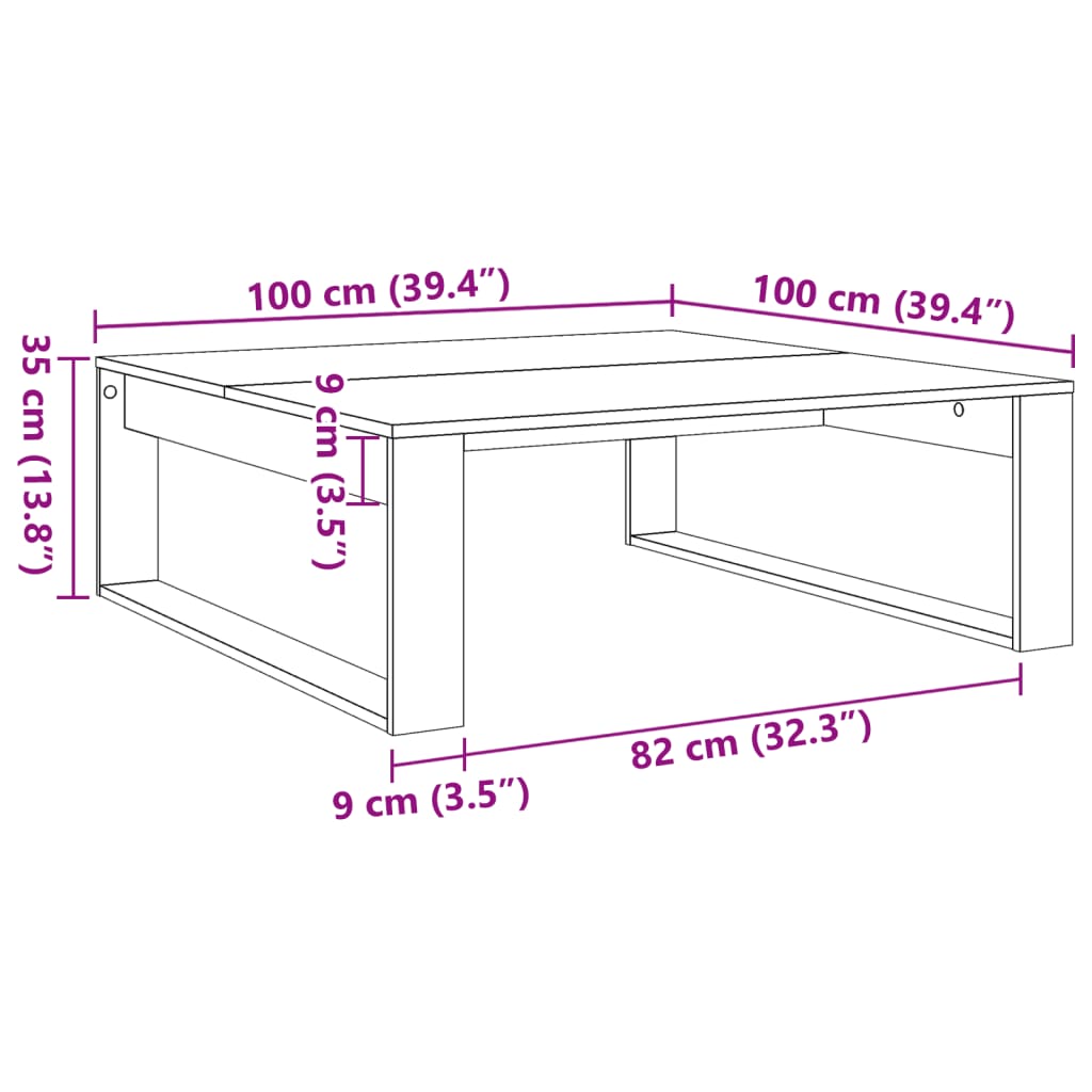 Table basse chêne artisanal 100x100x35 cm bois d'ingénierie Tables basses vidaXL   