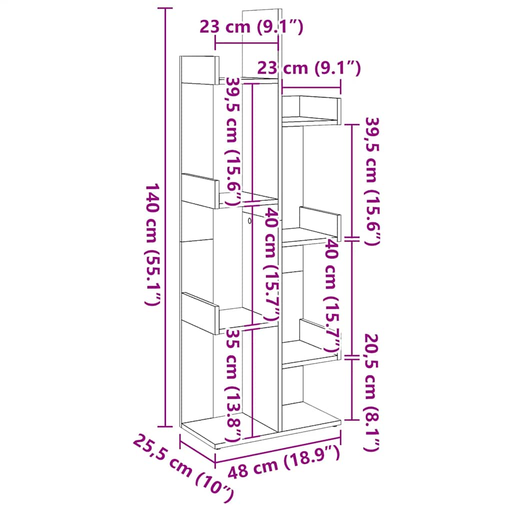 Bibliothèque chêne artisanal 48x25,5x140 cm bois d'ingénierie Bibliothèques vidaXL   