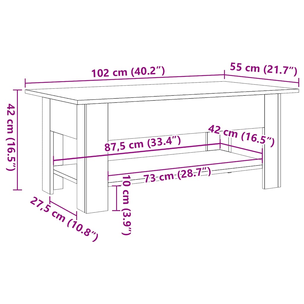 Table basse vieux bois 102x55x42 cm bois d'ingénierie Tables basses vidaXL   