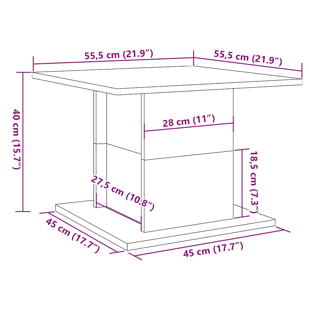 Table basse chêne artisanal 55,5x55,5x40 cm bois d'ingénierie Tables basses vidaXL