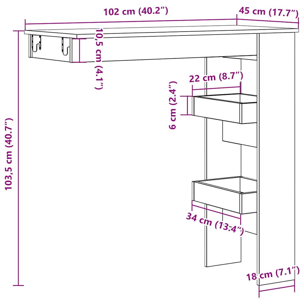 Table bar mural vieux bois 102x45x103,5 cm bois d'ingénierie Tables à manger vidaXL   