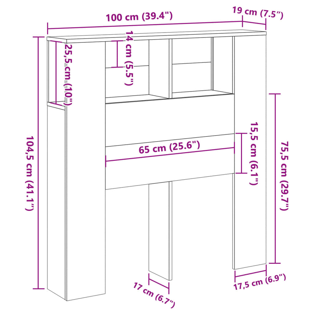 Armoire de tête de lit vieux bois 100x19x104,5 cm Têtes et pieds de lit vidaXL