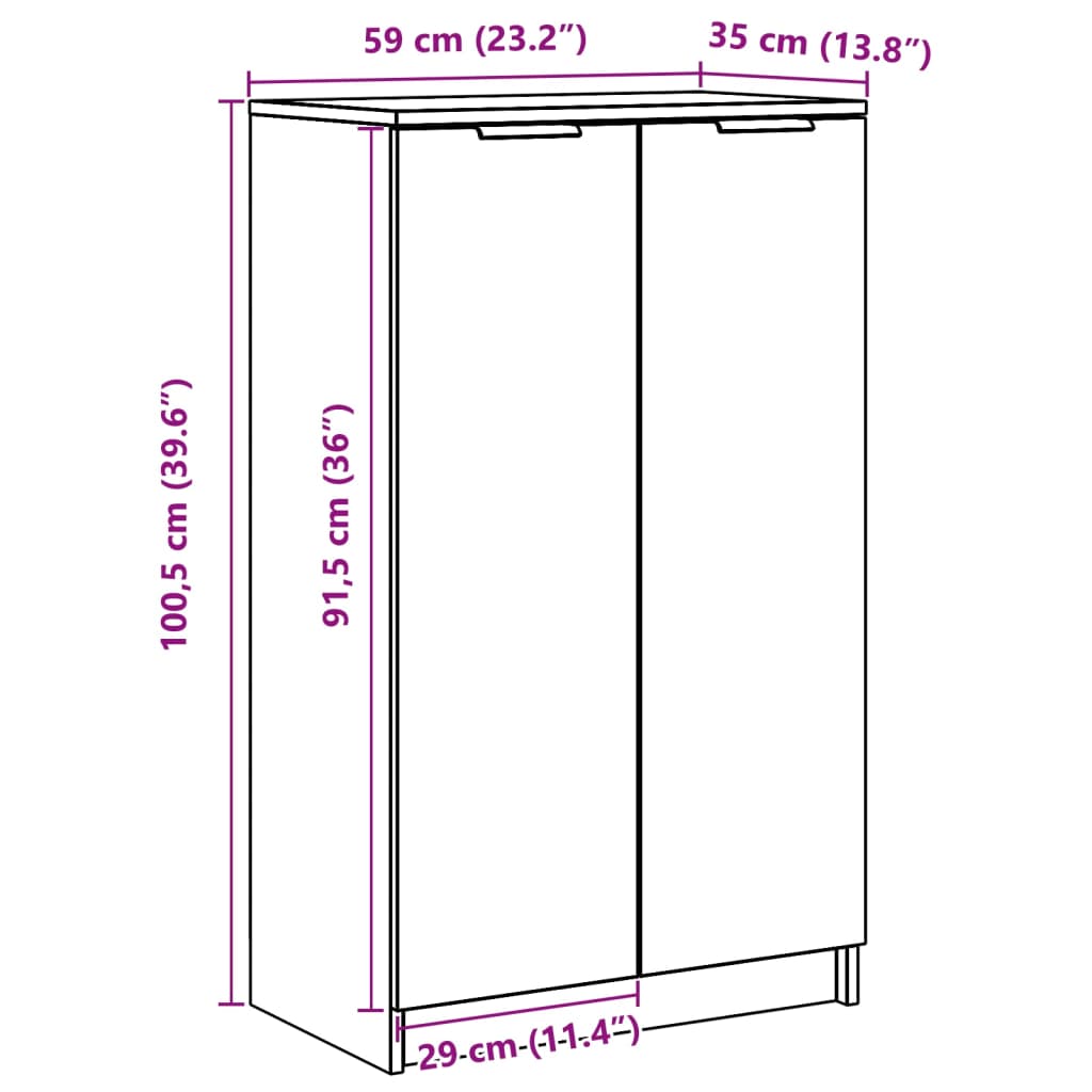 Armoire à chaussures vieux bois 59x35x100,5cm bois d'ingénierie Armoires & meubles de rangement vidaXL