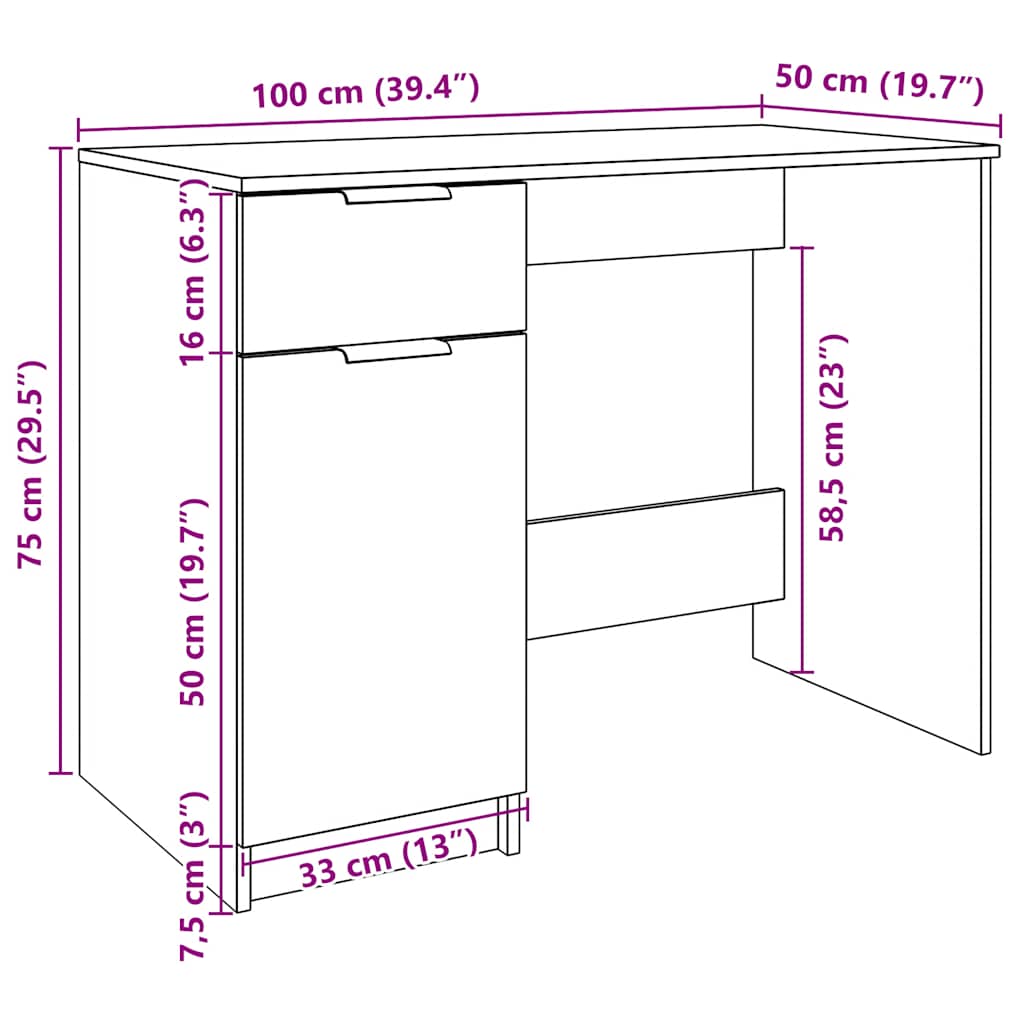 Bureau vieux bois 100x50x75 cm bois d'ingénierie Bureaux vidaXL   