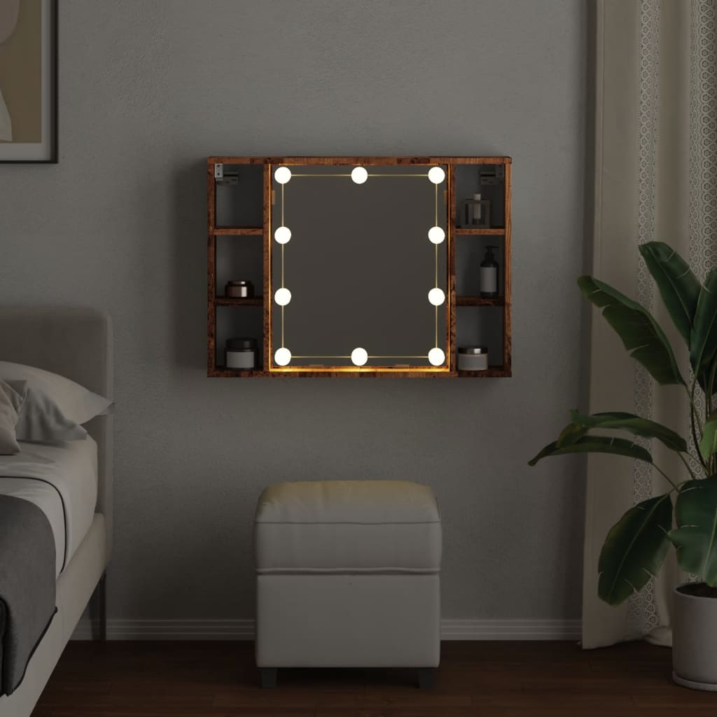 Armoire à miroir et LED vieux bois 76x15x55cm bois d'ingénierie Armoires & meubles de rangement vidaXL   