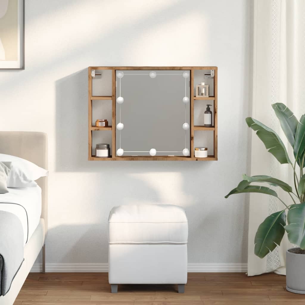 Armoire à miroir avec LED chêne artisanal 76x15x55 cm Armoires & meubles de rangement vidaXL   