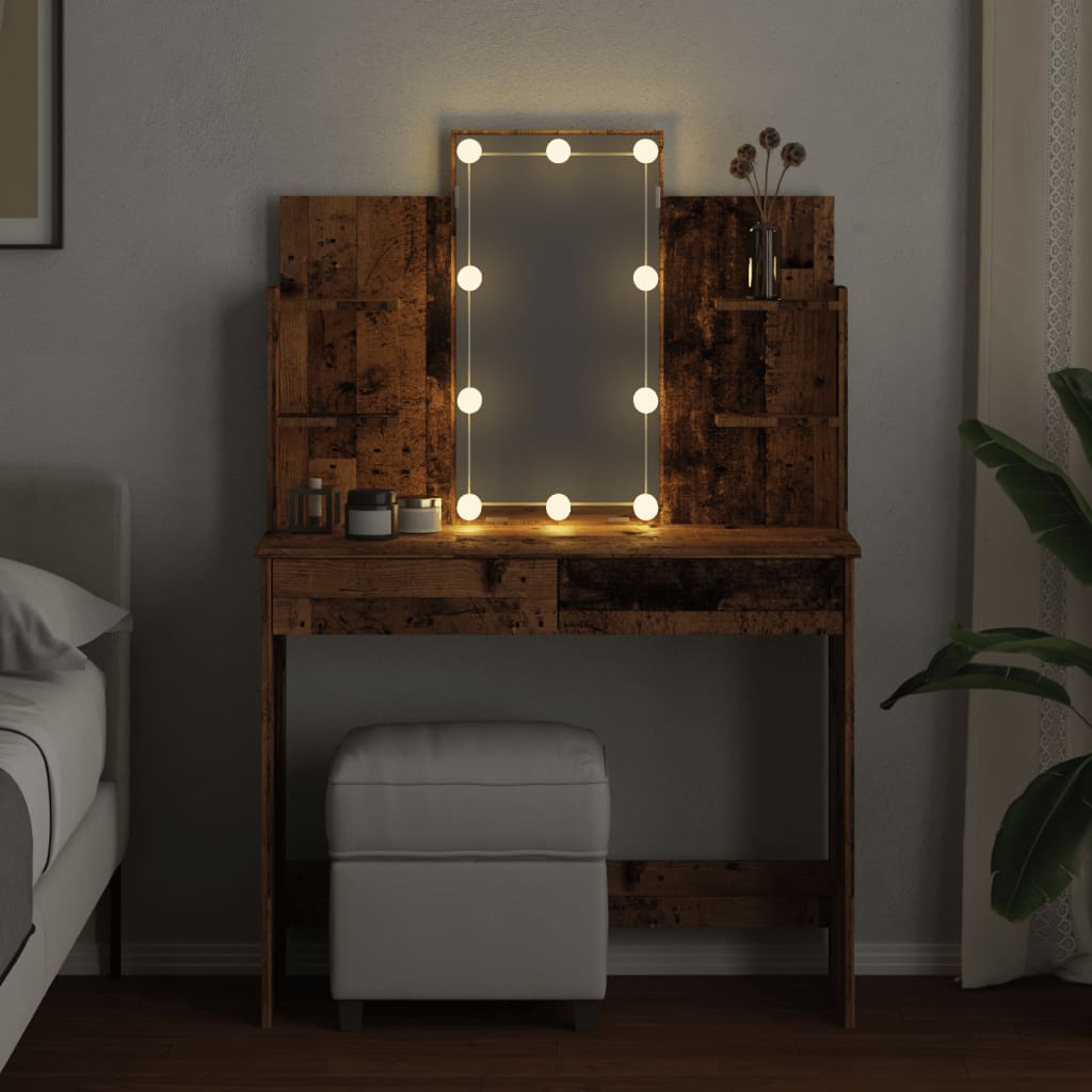 Coiffeuse avec lumières LED vieux bois 96x40x142 cm Coiffeuses vidaXL   