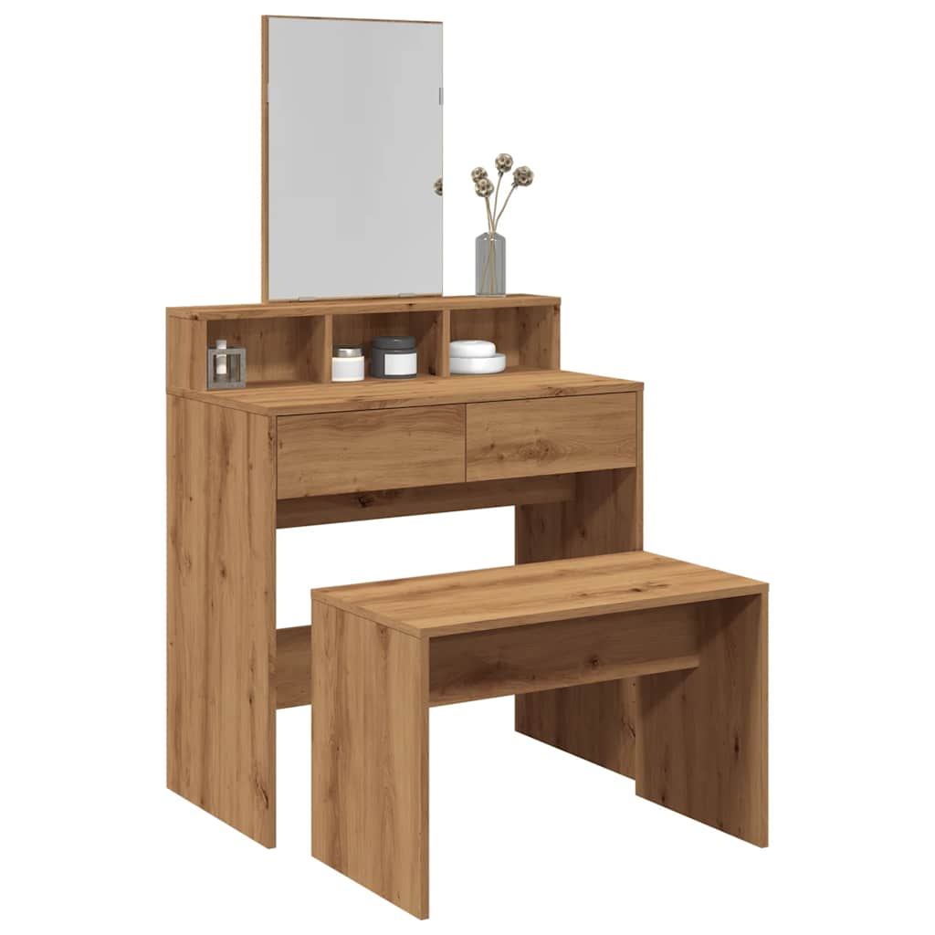 Tabouret de toilette chêne artisanal 70x35x45cm bois ingénierie Bancs de coiffeuse vidaXL   