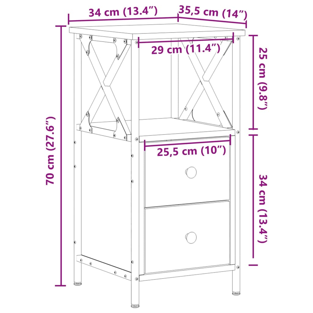 Table de chevet vieux bois 34x35,5x70 cm bois d'ingénierie Tables de chevet vidaXL