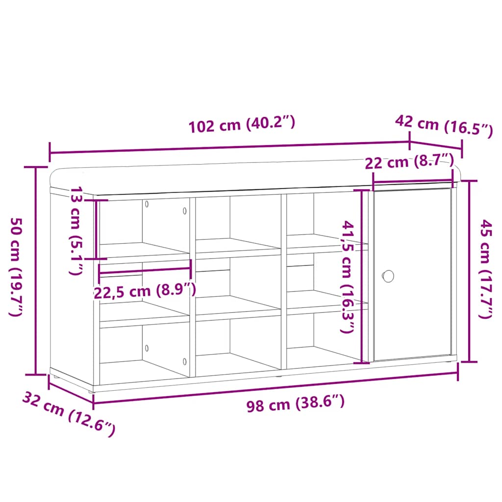 Banc à chaussures vieux bois 102x32x50 cm bois d'ingénierie Bancs coffres vidaXL