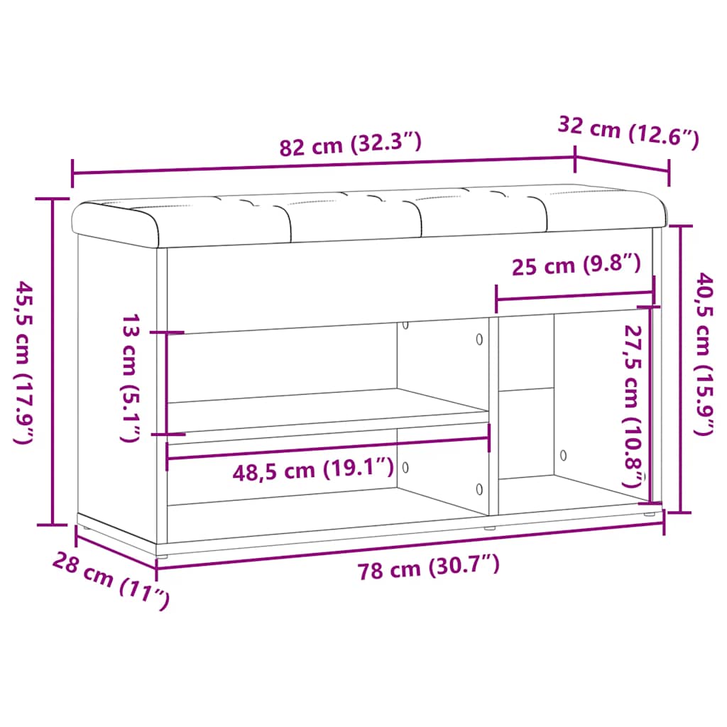 Banc à chaussures vieux bois 82x32x45,5 cm bois d'ingénierie Bancs coffres vidaXL