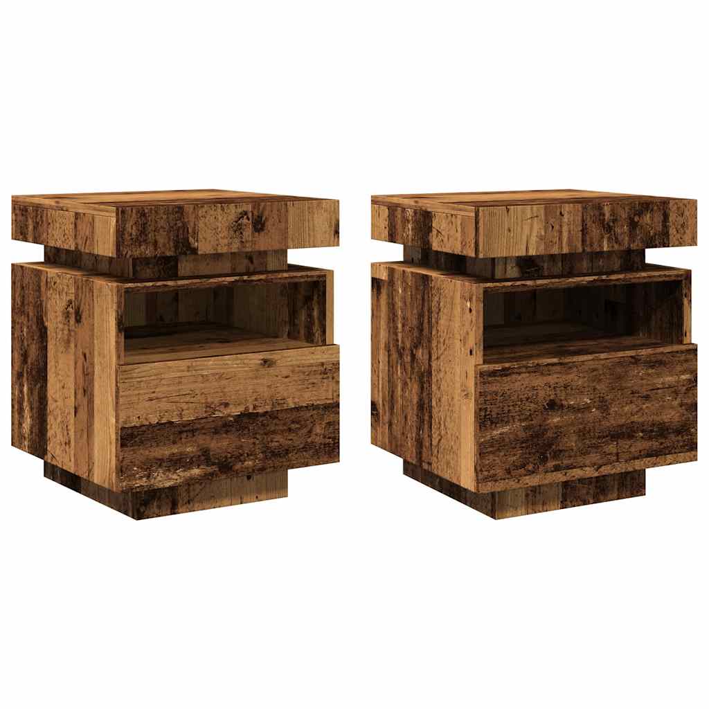 Armoires de chevet et lumières LED 2pcs vieux bois 40x39x48,5cm Tables de chevet vidaXL   