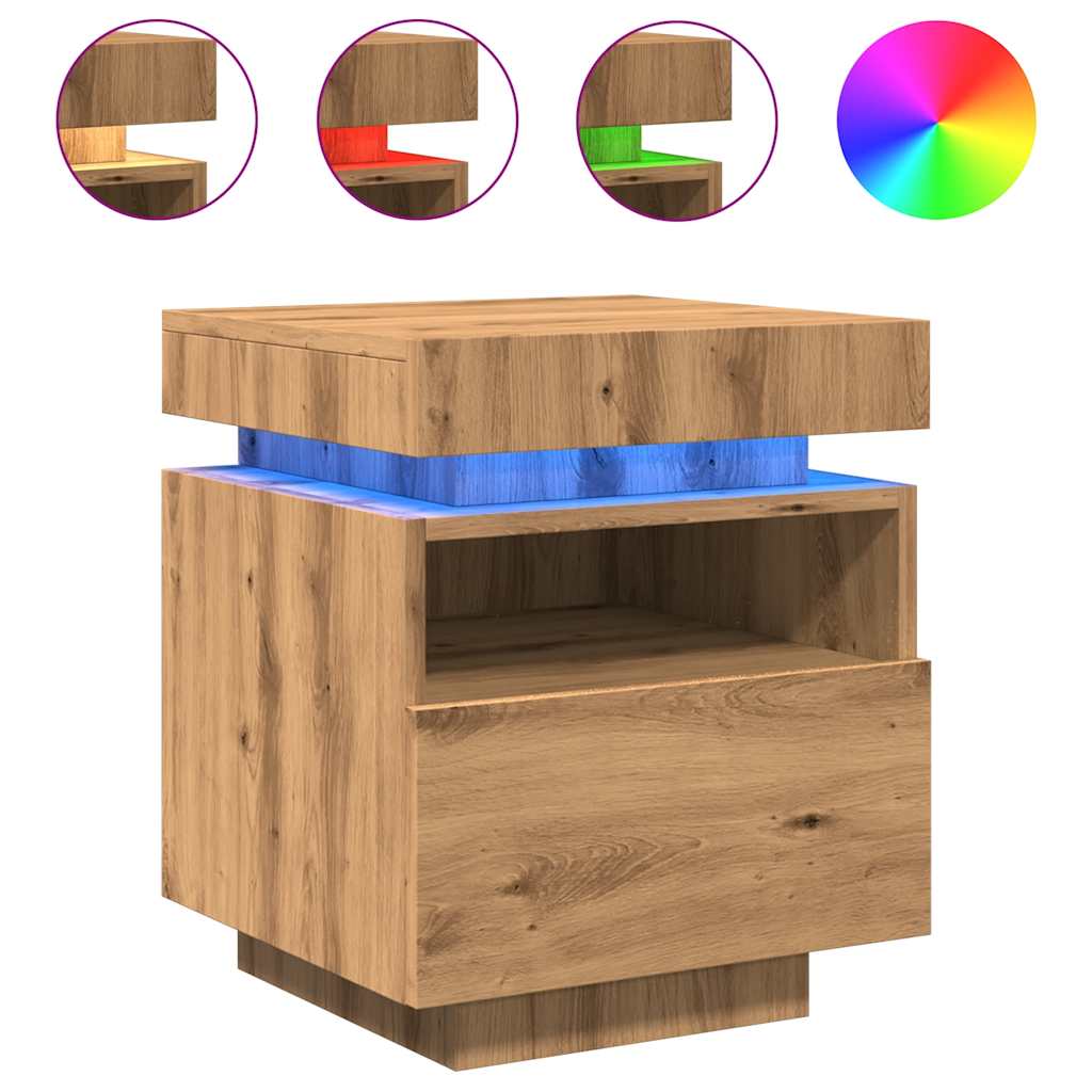 Armoire de chevet et lumières LED chêne artisanal 40x39x48,5 cm Tables de chevet vidaXL   