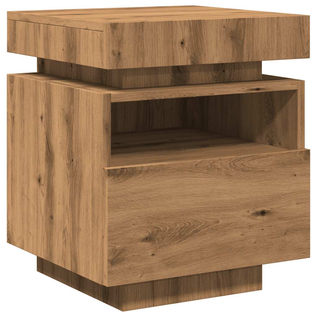 Armoire de chevet et lumières LED chêne artisanal 40x39x48,5 cm Tables de chevet vidaXL   