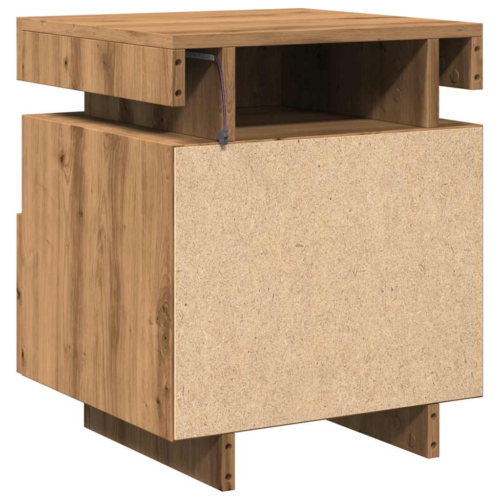 Armoire de chevet et lumières LED chêne artisanal 40x39x48,5 cm Tables de chevet vidaXL   