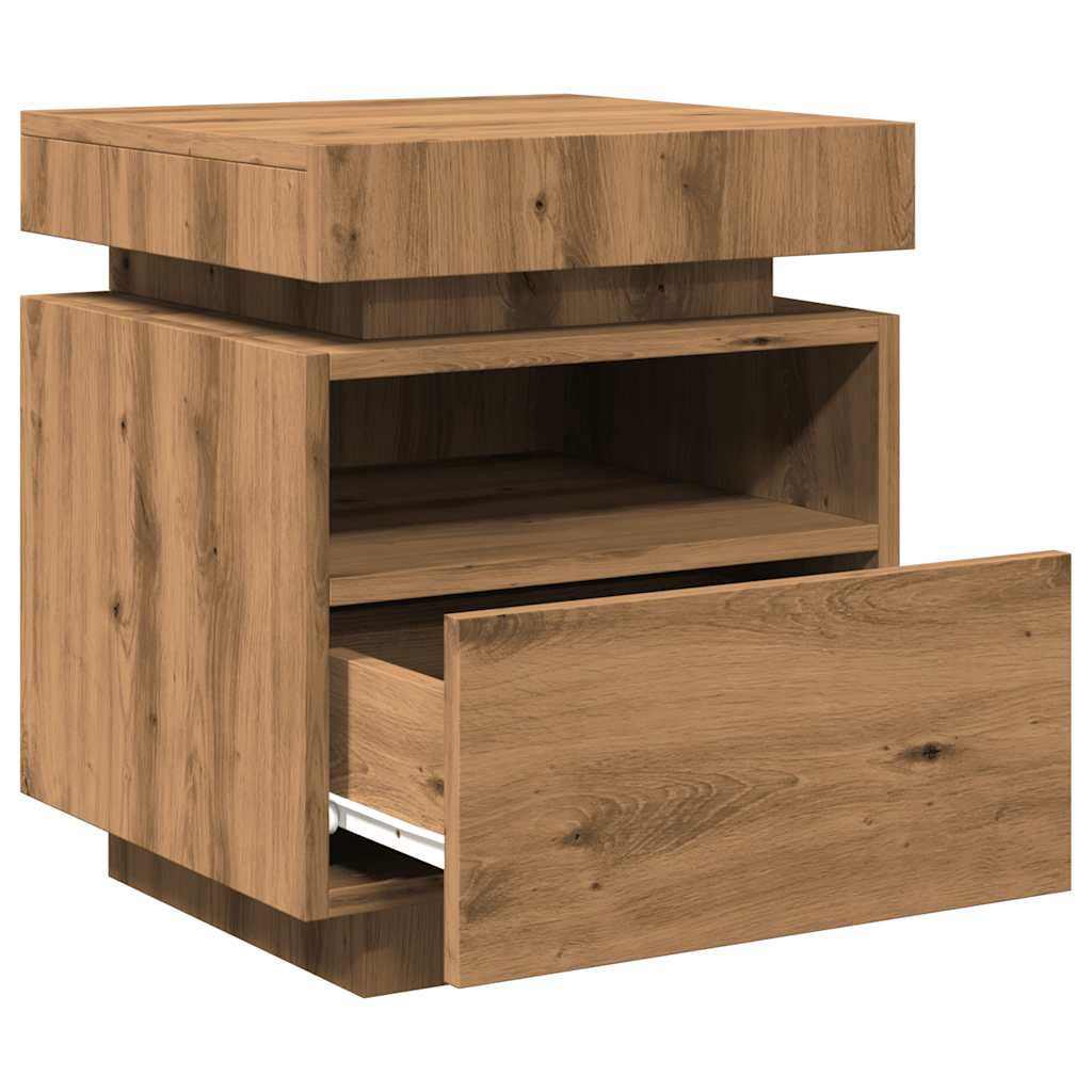 Armoire de chevet et lumières LED chêne artisanal 40x39x48,5 cm Tables de chevet vidaXL   