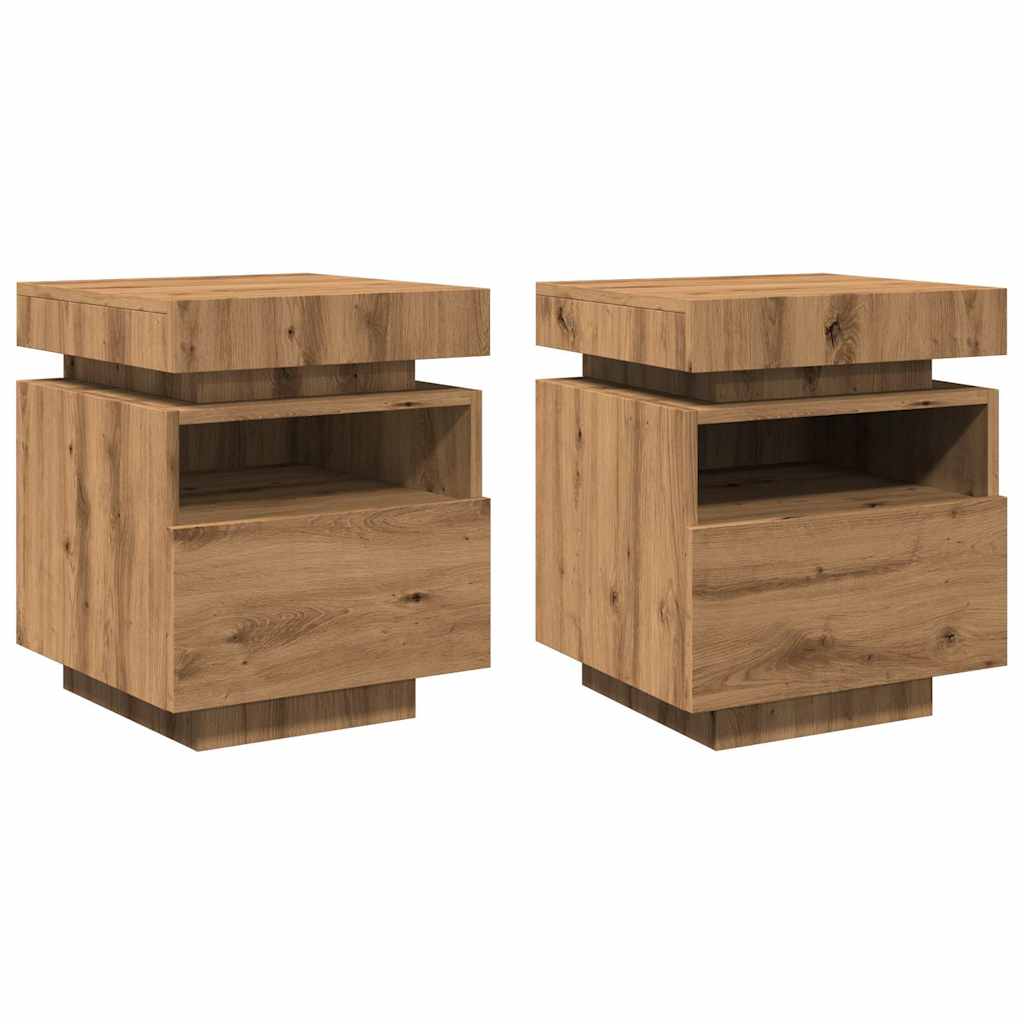 Armoires de chevet avec lumières LED 2 pcs chêne artisanal Tables de chevet vidaXL   