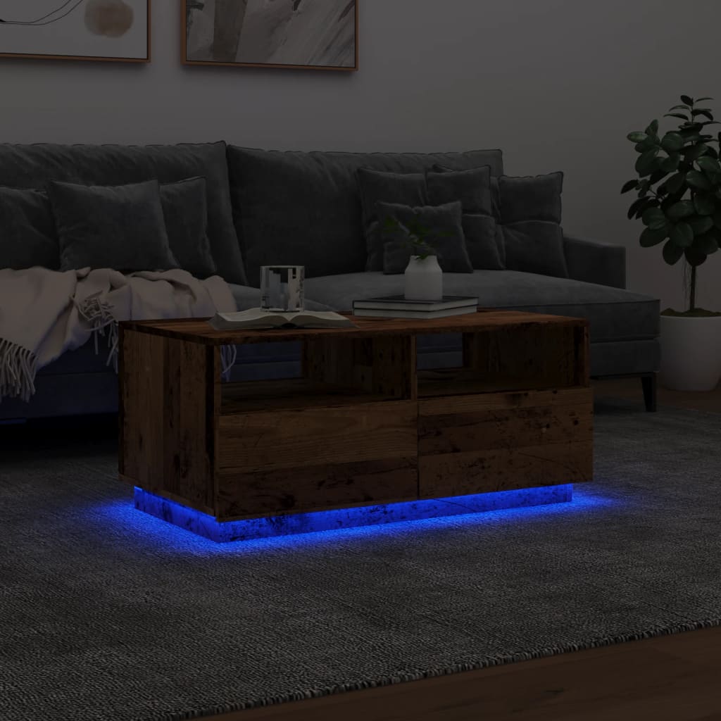 Table basse avec lumières LED vieux bois 90x49x40 cm Tables basses vidaXL   