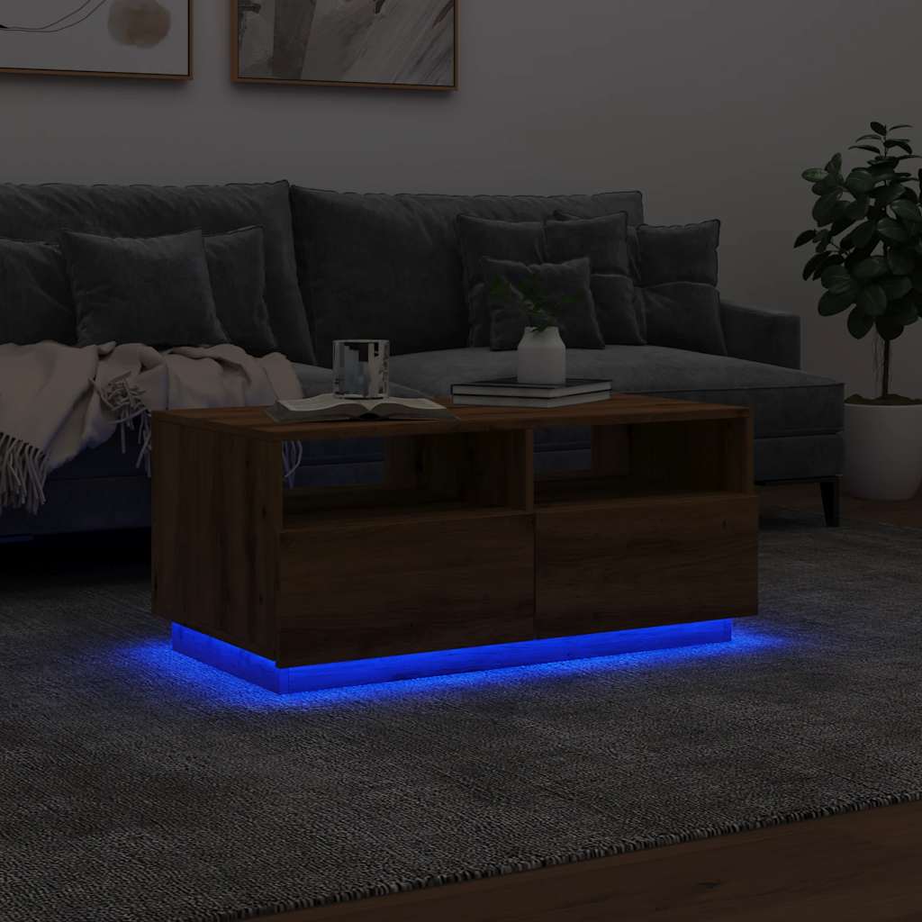 Table basse avec lumières LED chêne artisanal 90x49x40 cm Tables basses vidaXL