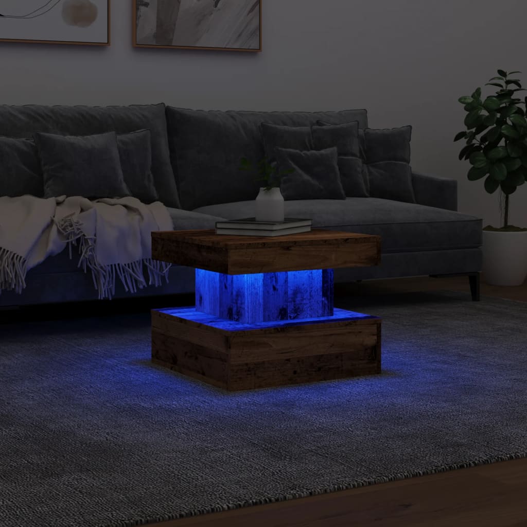 Table basse avec lumières LED vieux bois 50x50x40 cm Tables basses vidaXL