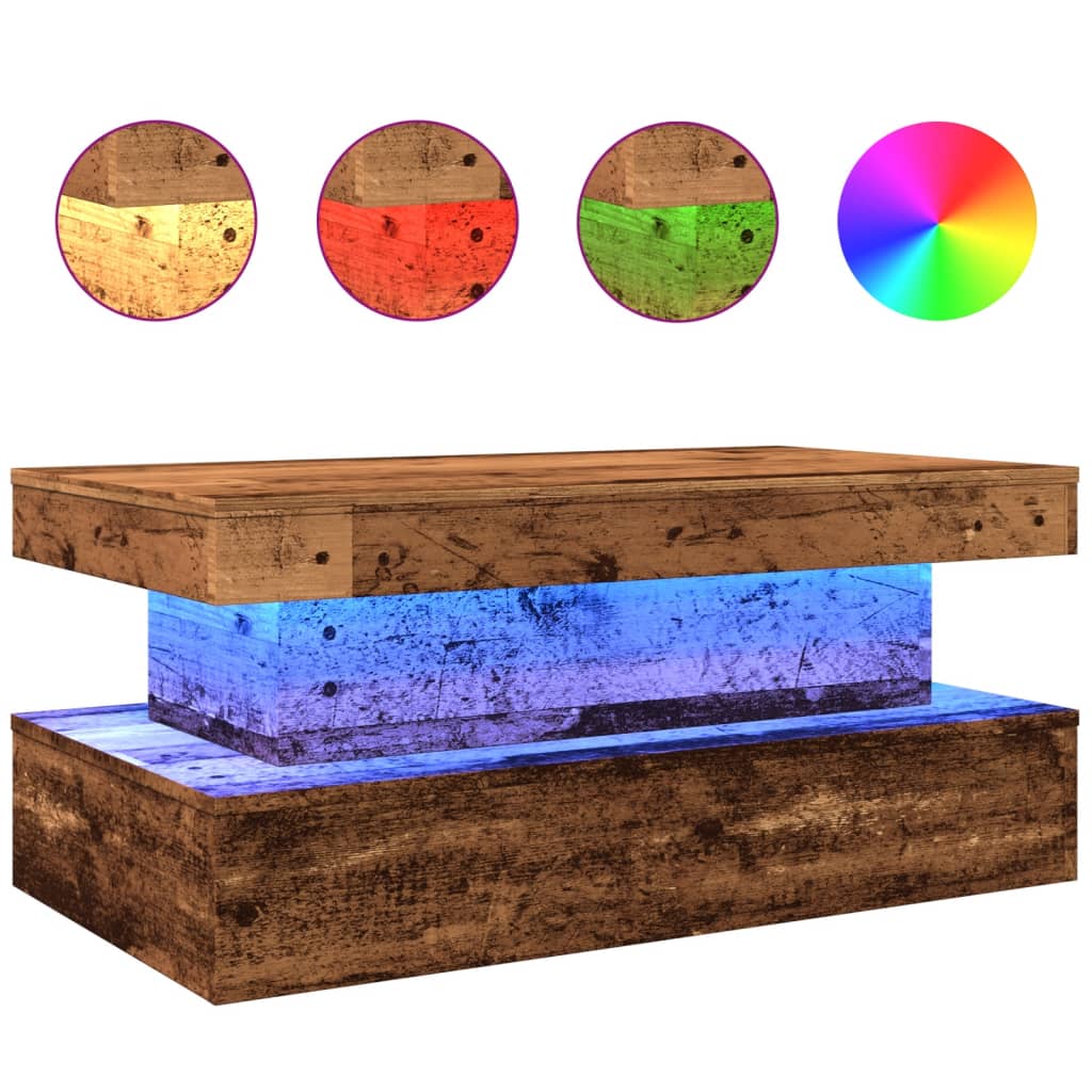 Table basse avec lumières LED vieux bois 90x50x40 cm Tables basses vidaXL