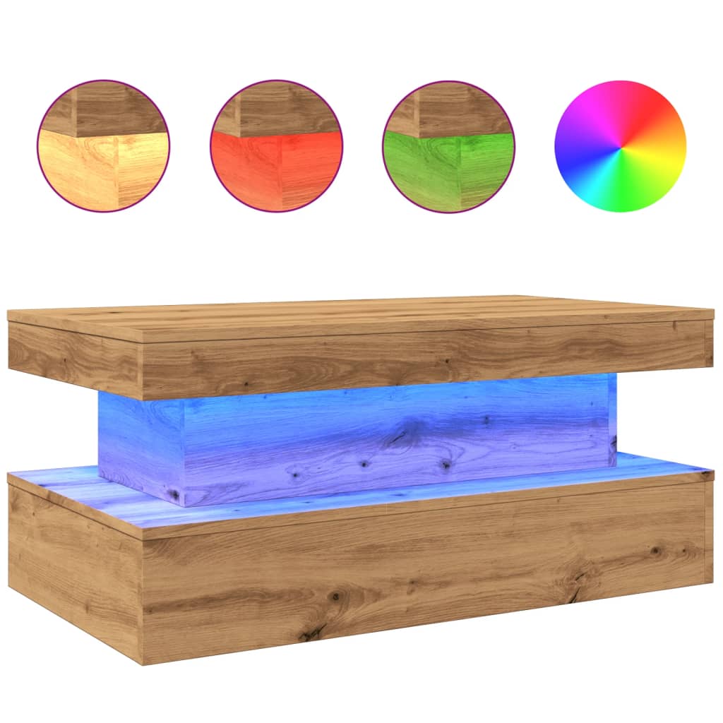 Table basse avec lumières LED chêne artisanal 90x50x40 cm Tables basses vidaXL