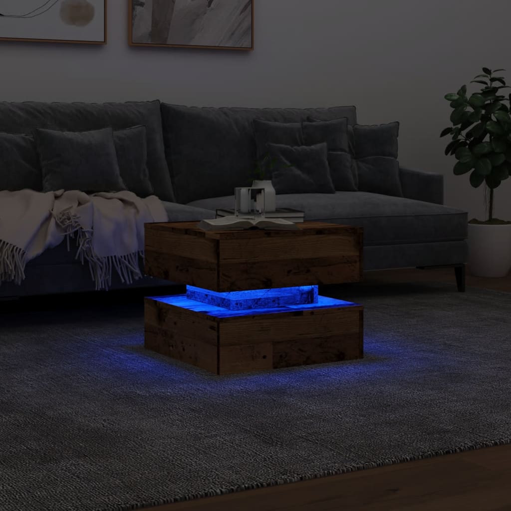 Table basse avec lumières LED vieux bois 50x50x40 cm Tables basses vidaXL   