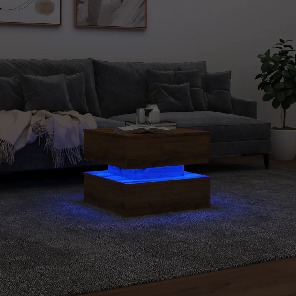 Table basse avec lumières LED chêne artisanal 50x50x40 cm Tables basses vidaXL