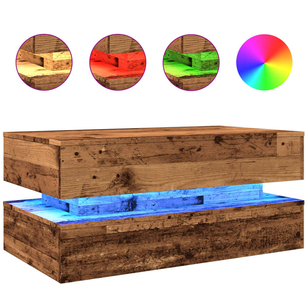 Table basse avec lumières LED vieux bois 90x50x40 cm Tables basses vidaXL   