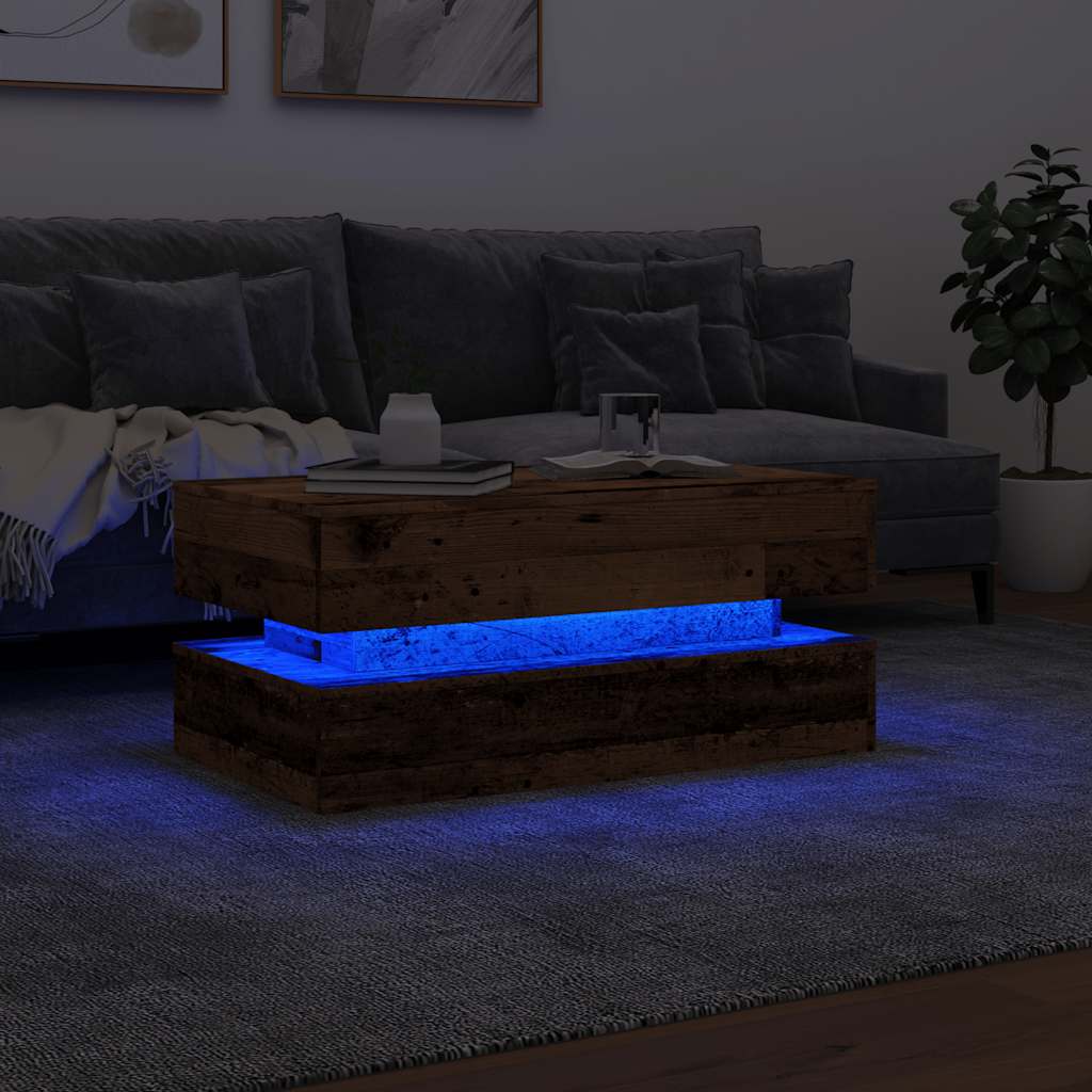 Table basse avec lumières LED vieux bois 90x50x40 cm Tables basses vidaXL   