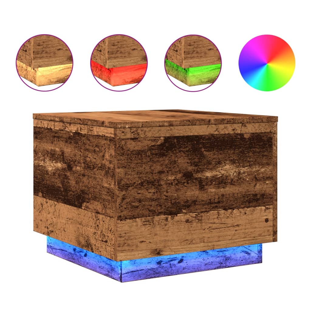 Table basse avec lumières LED vieux bois 50x50x40 cm Tables basses vidaXL   