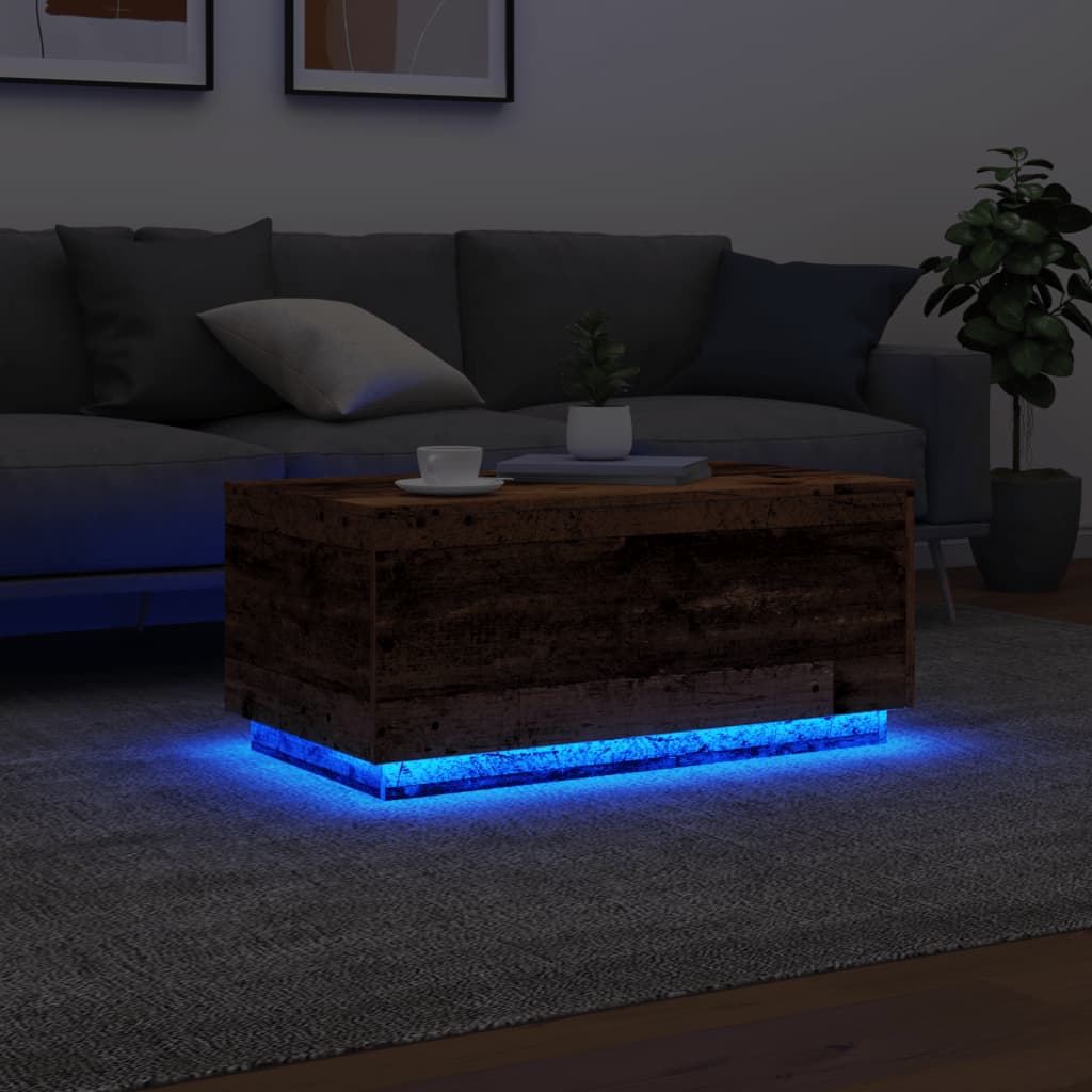 Table basse avec lumières LED vieux bois 90x50x40 cm Tables basses vidaXL   