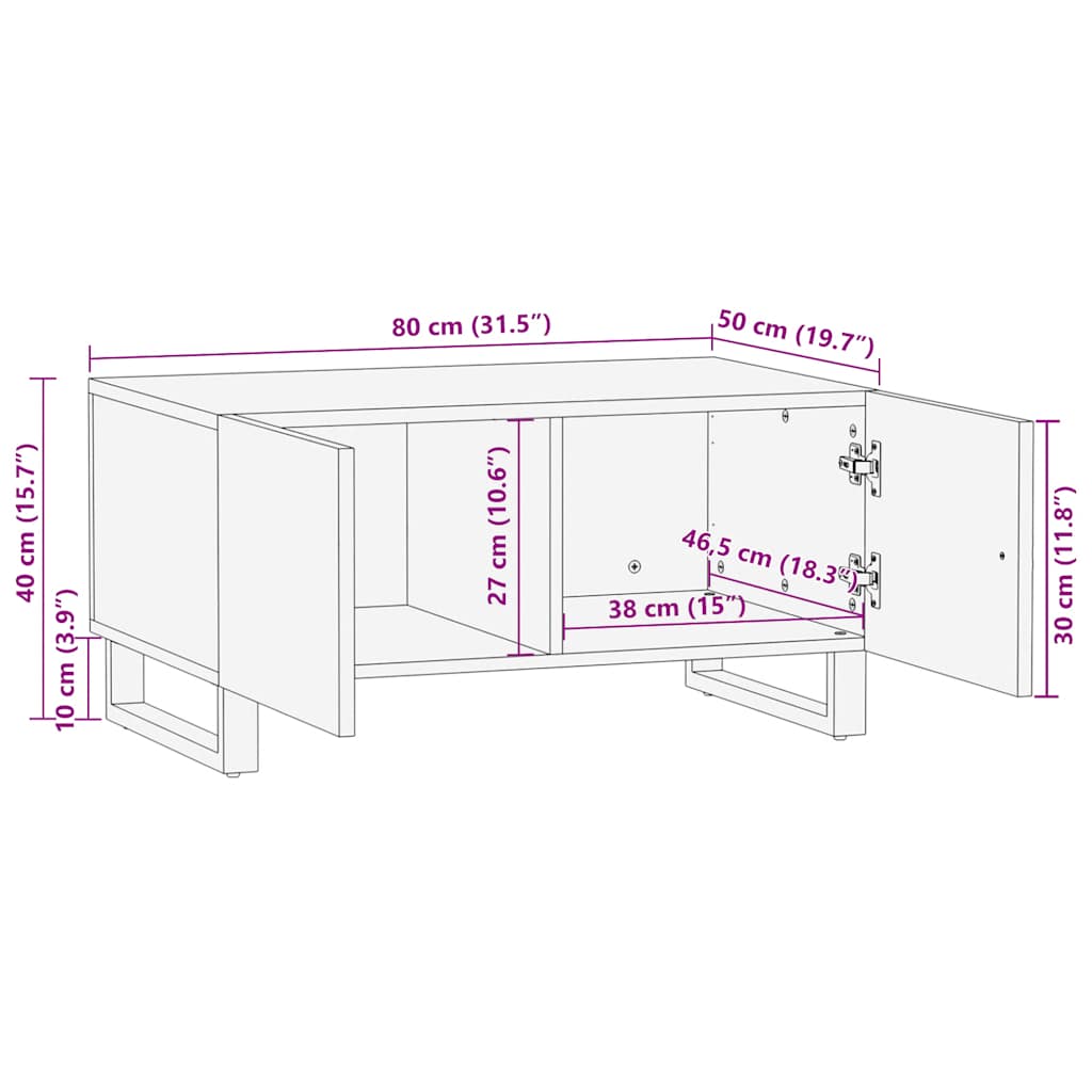 Table basse noir 80x50x40 cm bois massif de manguier Tables basses vidaXL   