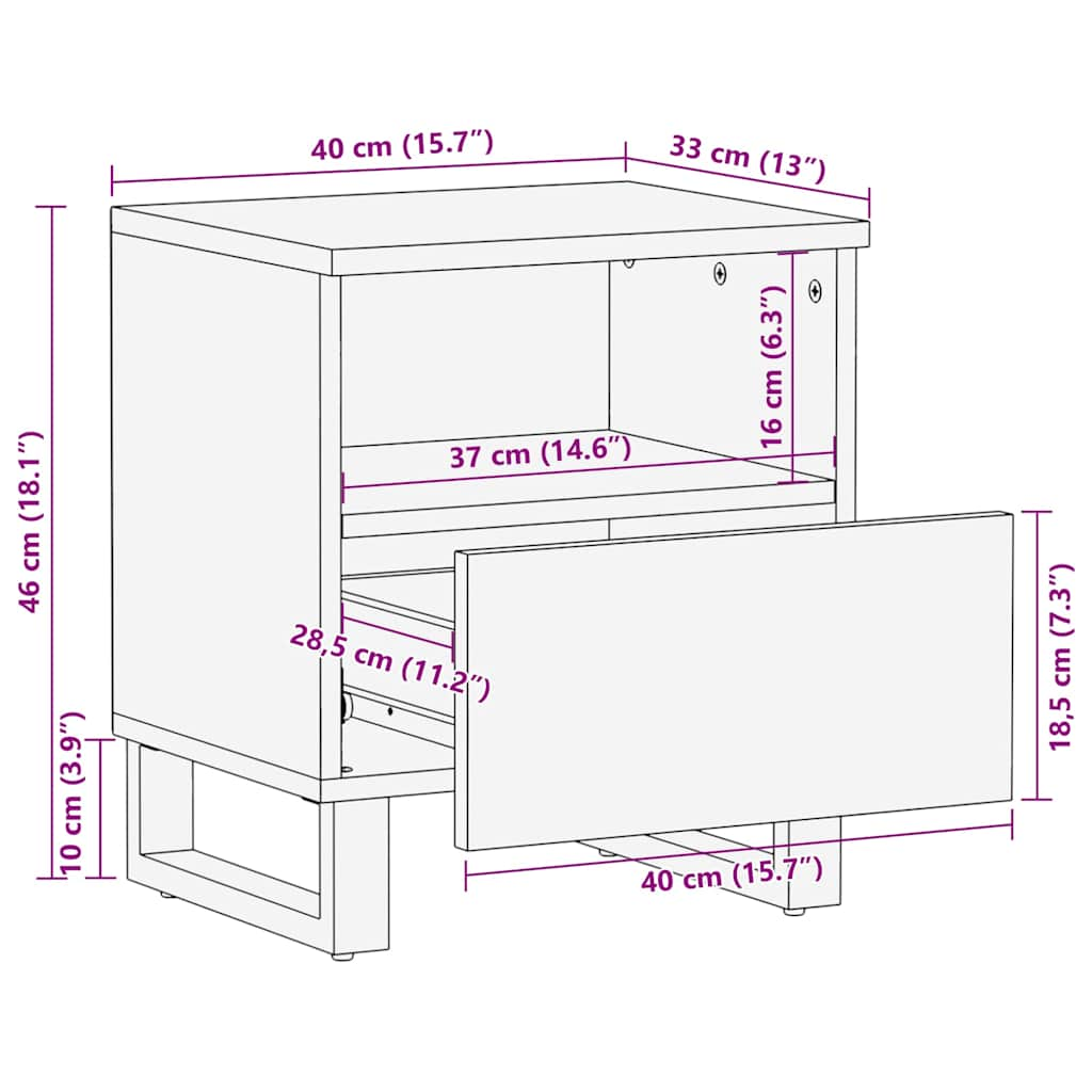 Table de chevet noir 40x33x46 cm bois de manguier solide Tables de chevet vidaXL   