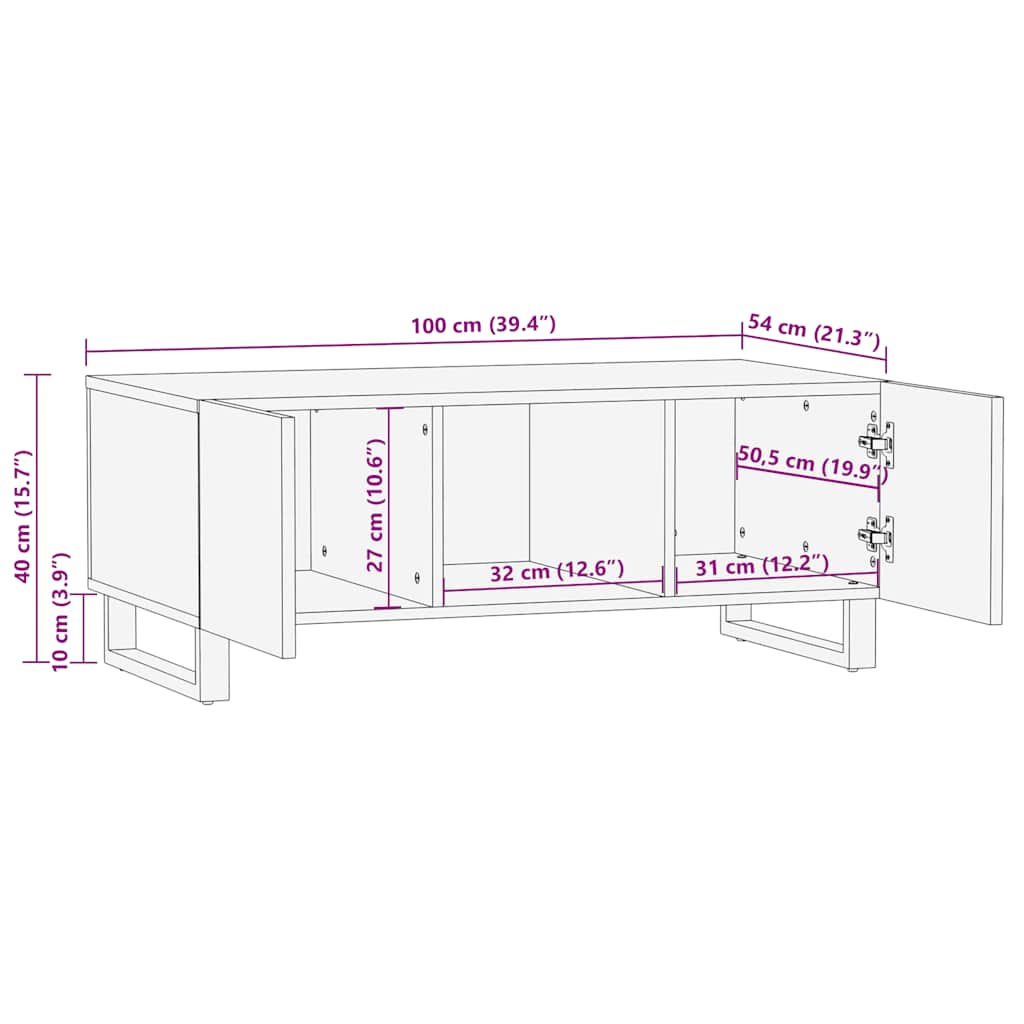 Table basse noir 100x54x40 cm bois massif de manguier Tables basses vidaXL   