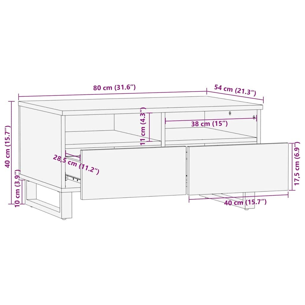 Table basse noir 80x54x40 cm bois massif de manguier Tables basses vidaXL   