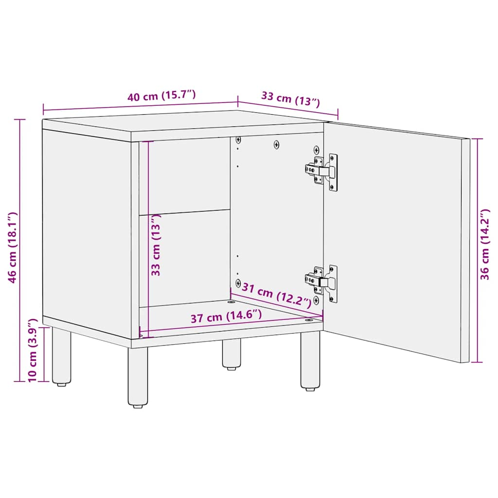 Table de chevet marron 40x33x46 cm bois de manguier solide Tables de chevet vidaXL