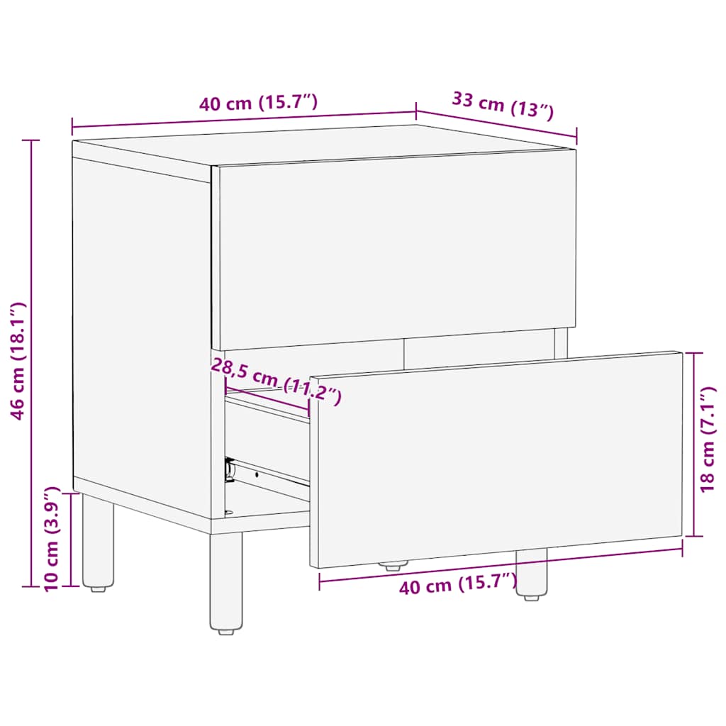 Table de chevet marron 40x33x46 cm bois de manguier solide Tables de chevet vidaXL