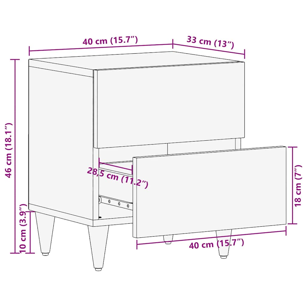 Table de chevet gris clair 40x33x46 cm bois de manguier solide Tables de chevet vidaXL